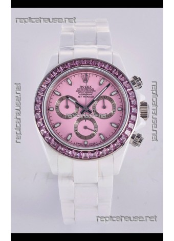 Rolex Daytona AET White Ceramic Pink Dial 4130 Movment Super Clone Watch 