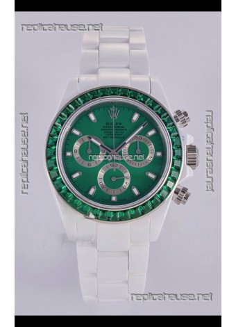 Rolex Daytona AET White Ceramic Green Dial 4130 Movment Super Clone Watch 
