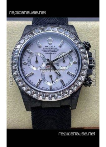 Rolex Daytona Black Carbon Fiber White Dial Nylon Strap Super Clone Watch 