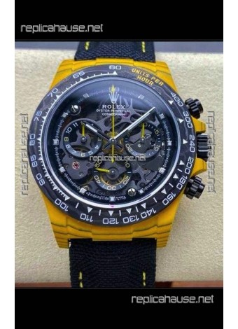 Rolex Daytona Yellow TPT Casing Skeleton Dial Nylon Strap Super Clone Watch 