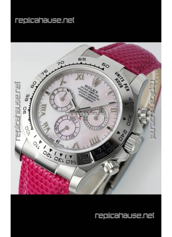 Rolex Daytona 116519 Stainless Steel Pink Pearl Leather Strap Super Clone Watch
