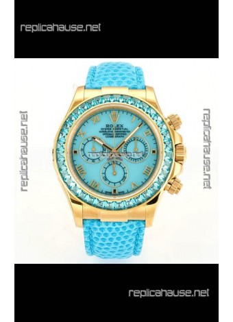 Rolex Daytona 116568 Yellow Gold 4801 Movement Sapphires Blue Dial Super Clone Watch 