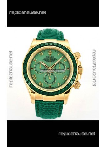 Rolex Daytona 116568 Yellow Gold 4801 Movement Sapphires Green Dial Super Clone Watch 