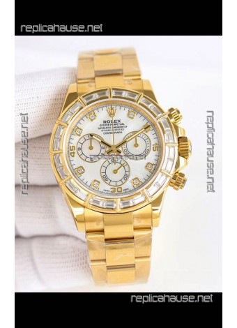Rolex Daytona 116519 Yellow Gold White Pearl Dial Super Clone Watch 