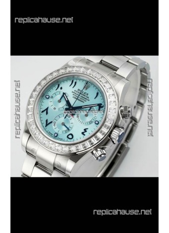 Rolex Daytona 116519 Stainless Steel Ice Blue Arabic Dial Super Clone Watch 
