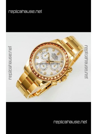 Rolex Daytona 116519 Yellow Gold Pearl Dial Super Clone Watch 