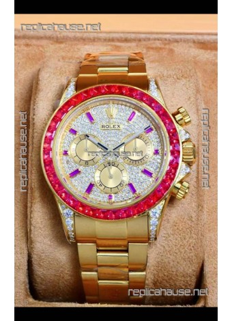 Rolex Daytona 116568 Rose Gold Moissanites Paved Dial Super Clone Watch 