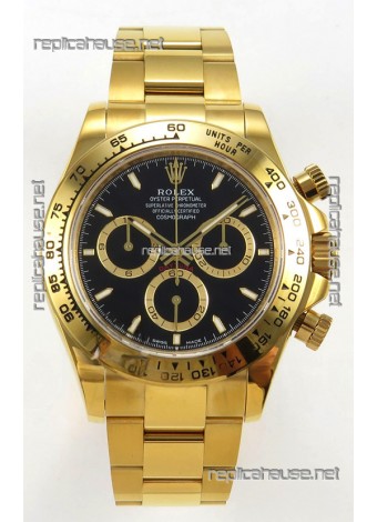 Rolex Daytona 126508 Yellow Gold Black Dial FREE SPRUNG MVMT Super Clone Watch 
