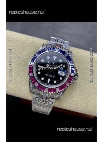 Rolex GMT Masters II Iced Out Super Clone Blue/Red Sapphires Super Clone Watch 
