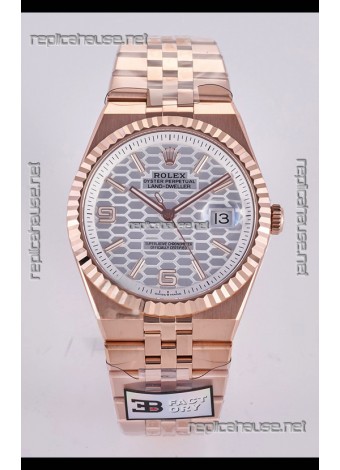 Rolex Land-Dweller 127336 Steel Honeycomb Dial Rose Gold 40MM Super Clone Watch 
