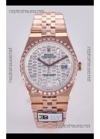 Rolex Land-Dweller 127336 Steel Honeycomb Dial Diamonds Rose Gold 40MM Super Clone Watch 