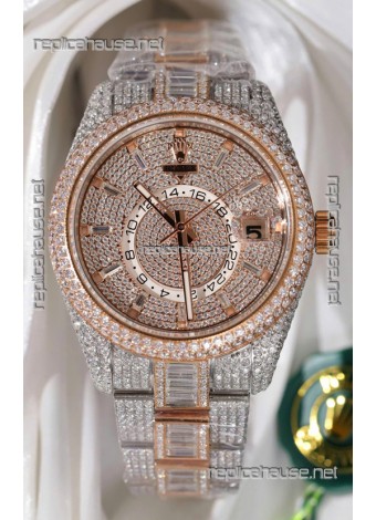 Rolex Sky-Dweller REF #m336934 Rose Gold moissanite Iced Out Swiss Replica Watch 