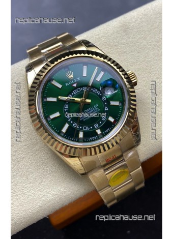 Rolex Sky-Dweller REF# 336238 Green Dial Oyster Yellow Gold Super Clone Watch 