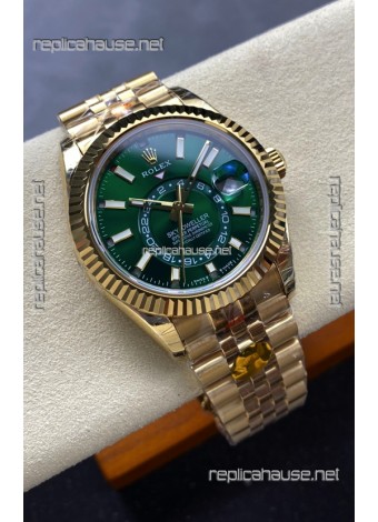 Rolex Sky-Dweller REF# 336238 Green Dial Jubilee Yellow Gold Super Clone Watch 