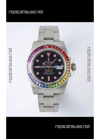 Rolex Submariner Pink Lady Rainbow 40MM Sapphires Super Clone Watch