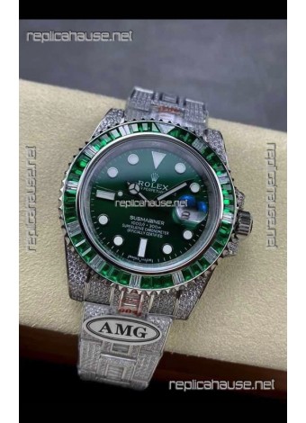 Rolex Submariner 116610 Iced Out Edition 18 Green Dial Swiss Replica Watch 