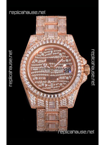 Rolex GMT Masters II Iced Out Dial/Casing Rose Gold Super Clone Watch
