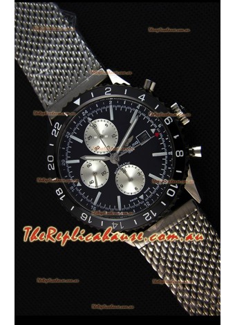 Breitling Chronoliner Steel-Black Mesh Strap in Black Dial Swiss Replica Watch 