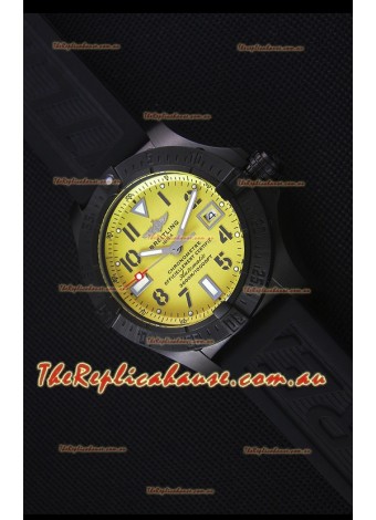 Breitling Avenger Blacksteel DLC Coated Swiss Replica Watch in Yellow Dial