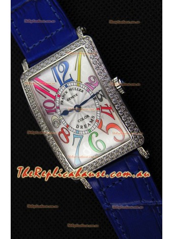 Franck Muller Long Island Color Dreams Ladies Swiss Replica Watch - Blue Strap