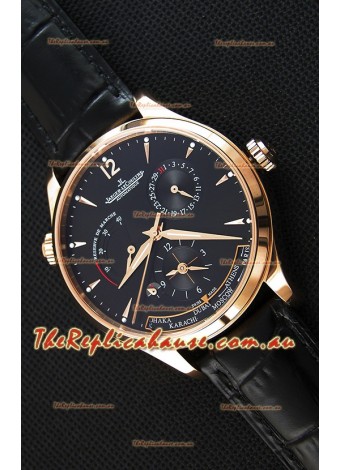 Jaeger LeCoultre Master Geographic Power Reserve Pink Gold Black Dial Swiss Replica Watch 