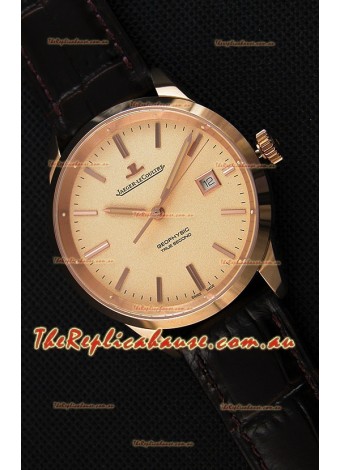 Jaeger LeCoultre Geophysic True Second Pink Gold Swiss Replica Watch Gold Dial 
