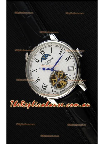 Patek Philippe Japanese MoonPhase Tourbillon Replica Watch White Dial