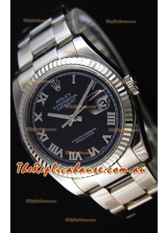 Rolex Datejust 36MM Cal.3135 Movement Swiss Replica Black Dial Oyster Strap - Ultimate 904L Steel Watch 
