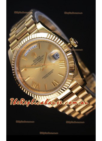 Rolex Day-Date 40MM Replica Watch in Gold Dial Roman Numerals Cal.3255 Swiss Movement