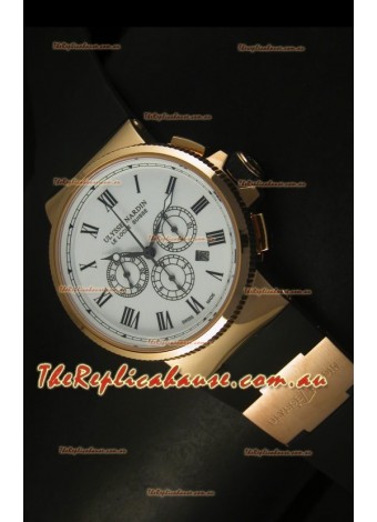 Ulysse Nardin Marine Chronograph Rose Gold White Roman Black Dial - 1:1 Mirror Replica
