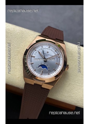 Vacheron Constantin Overseas True Moon Phase Rose Gold Steel Dial Swiss Replica Watch 