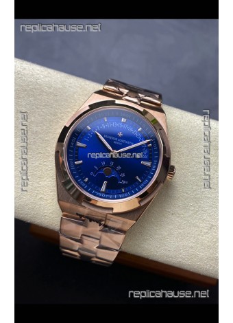 Vacheron Constantin Overseas True Moon Phase Rose Gold Blue Dial Swiss Replica Watch 