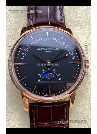 Vacheron Constantin Patrimony Moonphase Rose Gold Black dial Swiss Replica Watch 