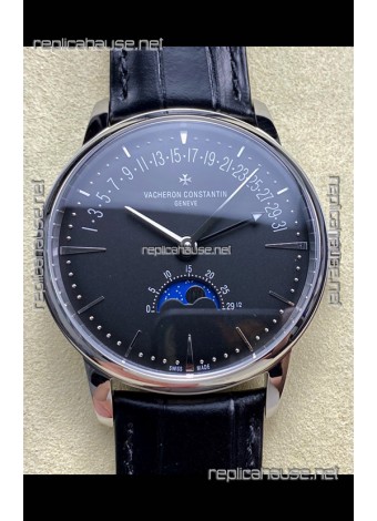 Vacheron Constantin Patrimony Moonphase Stainless Steel Black Dial Swiss Replica Watch 