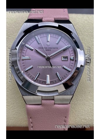 Vacheron Constantin Overseas 35MM Pink Dial Leather Strap Super Clone Watch 
