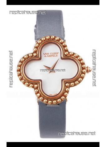Van Cleef & Arpels Alhambra Rose Gold Grey Strap Watch 
