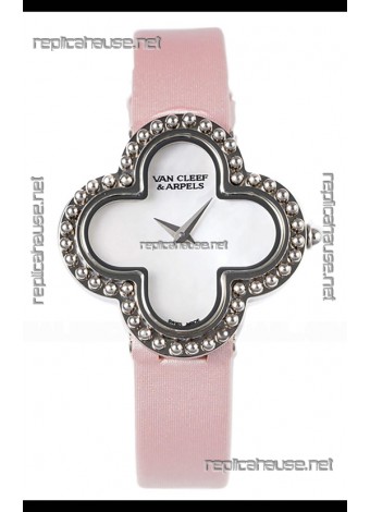 Van Cleef & Arpels Alhambra Stainless Steel Pink Strap Watch 