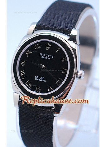Rolex Cellini Cestello Ladies Swiss Watch Roman Black Face Nylon Strap 