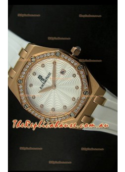 Audemars Piguet Royal Oak Ladies Quartz Replica Watch in Pink Gold Case