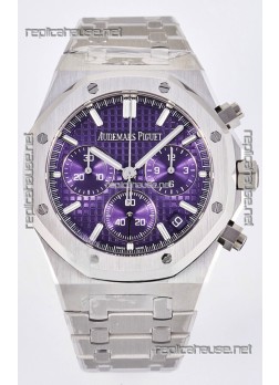 Royal Oak Chrono 26240 Purple Dial FREE SPRUNG MVMNT Steel Caing Super Clone Watch 