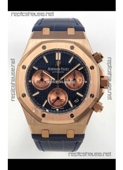 Royal Oak Chrono 26240 Rose Gold Blue Dial Leather Strap Super Clone Watch 