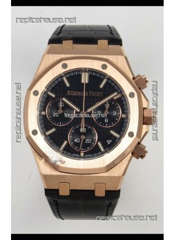 Royal Oak Chrono 26240 Rose Gold Black Dial Leather Strap Super Clone Watch 