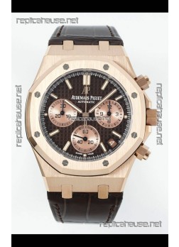 Royal Oak Chrono 26240 Rose Gold Brown Dial Leather Strap Super Clone Watch 