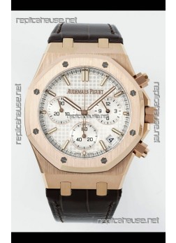 Royal Oak Chrono 26240 Rose Gold White Dial Leather Strap Super Clone Watch 