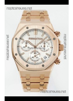 Royal Oak Chrono 26240 Rose Gold Strap in White Dial Super Clone Watch 