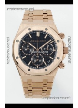 Royal Oak Chrono 26240 Rose Gold Strap in Black Dial Super Clone Watch 