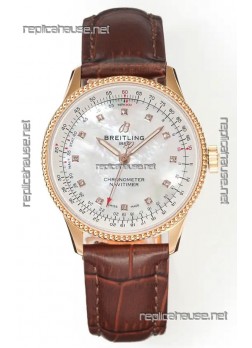 Navitimer Automatic 36 Rose Gold Pearl Dial Super Clone Watch 