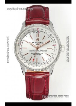 Navitimer Automatic 36 Steel Dial Red Strap Super Clone Watch 