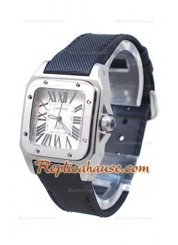 Cartier Santos 100 Ladies Replica Watch in Black Satin Strap