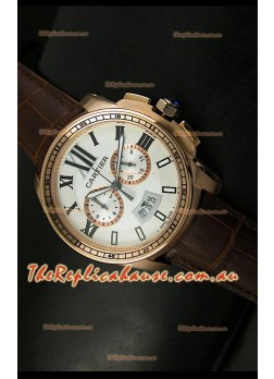 Calibre De Cartier Chronograph Japanese Replica Watch in Pink Gold